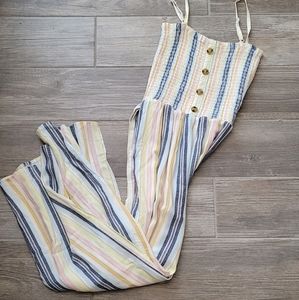 Juniors striped jumpsuit